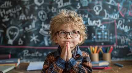 A young boy wearing glasses