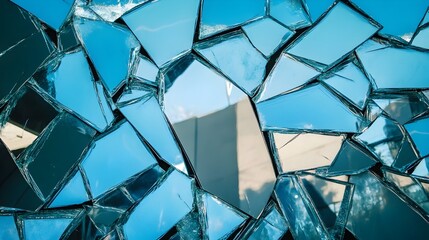 Poster - Shattered mirror reflecting fragmented image symbolizing the diverse perspectives and interpretations of perception  Conceptual abstract design with copy space