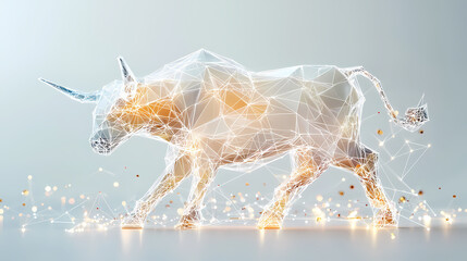 Poster - A geometric bull figure composed of interconnected lines and glowing particles, symbolizing strength and determination.