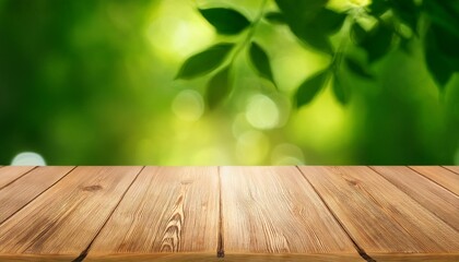 Wall Mural - wood table top panel on green background