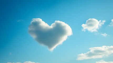 Poster - Heart Shaped Cloud Floating in a Clear Serene Sky   A Whimsical and Romantic Symbol of Love Affection and Inner Peace with Ample Copy Space