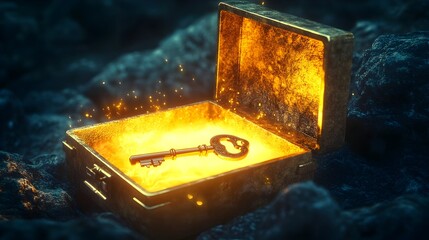 Poster - Unlocking Possibilities A Symbolic Key Revealing a Glowing Box Representing Discovery Innovation and Endless Opportunities