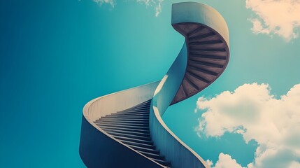 Poster - Spiral staircase leading upward into the vast open sky symbolizing the concept of ascension growth and endless potential