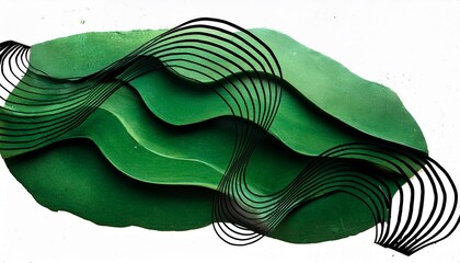 Wall Mural - abstract composition of wavy black lines on the background of a green grunge blob