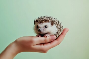 Wall Mural - A Tiny Hedgehog Resting in a Hand