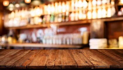 blurred bar background with antique wooden desk space