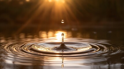 Poster - Rippling Impact A single drop of water creating captivating concentric circles on the still surface of a peaceful pond