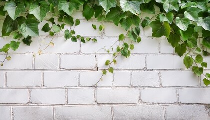 Wall Mural - wall made of white painted brick with vines popular in english or vintage style