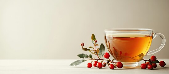 Aufkleber - Herbal tea made from rose hips in a cup on a light background Side view. with copy space image. Place for adding text or design