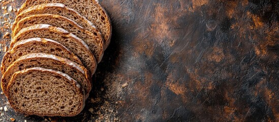 Poster - Freshly baked homemade artisan sourdough rye Sliced round rye galettes Top view Close up Copy space