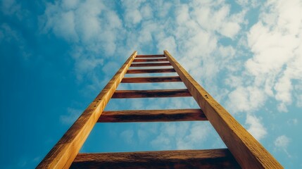 Poster - Ladder Reaching Skyward Symbolizing Ambition and Opportunity for Growth Success and Achieving Goals