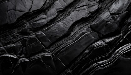 Poster - deep black rock texture features intricate patterns resembling veins of obsidian in darkness