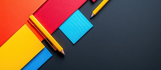 Poster - Vibrant stationery on a black background. with copy space image. Place for adding text or design
