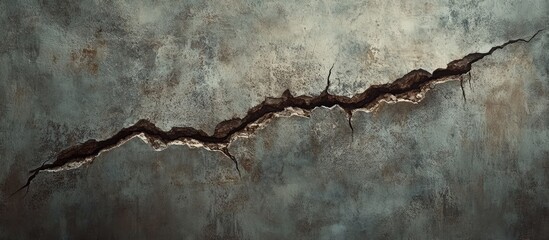 Aufkleber - Large crack on the gray wall abstract representation of the vertical fissure Close up Selective focus Copy space