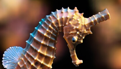 the delicate mosaic like textures covering the seahorses skin create a mesmerizing visual effect