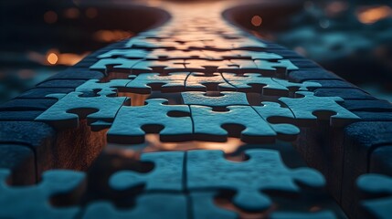 Poster - A visually striking conceptual image of a bridge constructed from colorful puzzle pieces symbolizing the idea of problem solving
