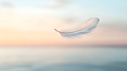 Poster - Ethereal feather floating gracefully in the air symbolizing lightness calmness and tranquility with ample copy space for text or design overlay
