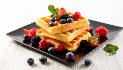 Wall Mural - waffles with fresh fruit