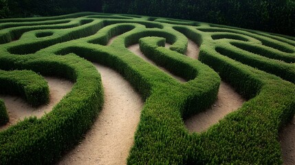 Poster - Minimalist geometric maze design with a clear highlighted pathway symbolizing clarity guidance and the journey towards a successful solution or goal