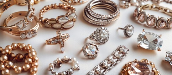 Poster - Jewelry flat lay jewelry photography. with copy space image. Place for adding text or design
