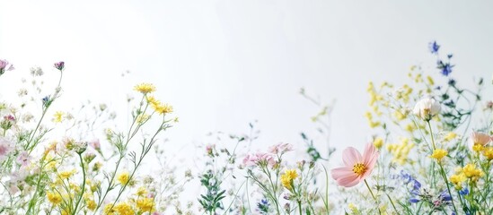 Poster - lovely wildflowers on a white background. with copy space image. Place for adding text or design
