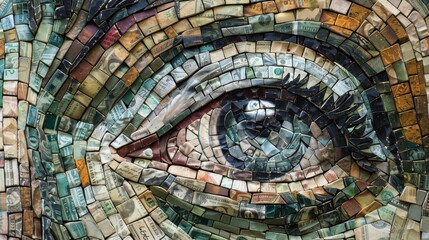 Poster - Close-up of a face created from a mosaic of money, highlighting the detailed fusion of currency into facial features