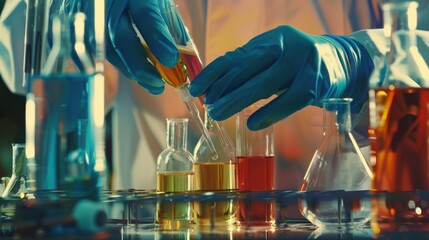 Poster - Close-up of a scientist mixing chemicals