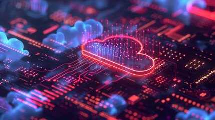 Fototapete - Cloud technology icons with growth analytics
