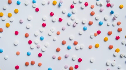 Poster - Colorful pills scattered on white background