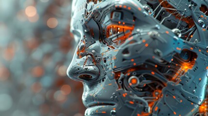 Aufkleber - Complex AI components assembling into a face, detailed and vivid, with a pure, clean background