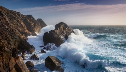 Wall Mural - ocean waves crushing against rocks