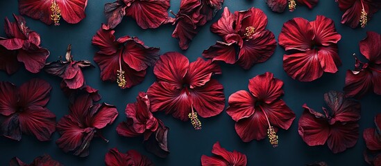 Poster - Background of dried hibiscus flowers in a top view. with copy space image. Place for adding text or design