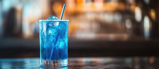 Fototapete - Blue Jack Frost cocktail in a glass Toned Selective focus. with copy space image. Place for adding text or design