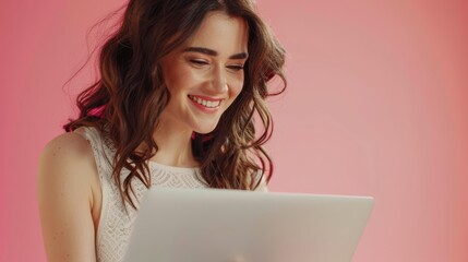 Wall Mural - The Smiling Woman Laptop