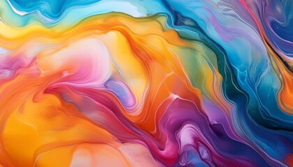 Canvas Print - abstract marbled acrylic paint ink painted waves painting texture colorful background banner bold colors rainbow color swirls wave