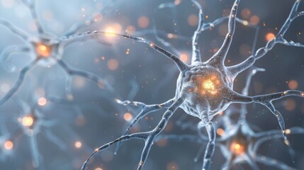 Poster - Detailed brain neurons, glowing with electric pulses