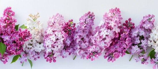 Aufkleber - Beautiful floral arrangement featuring lilac flowers with blank space for text on a light pastel background Suitable for weddings birthdays Valentine s Day or Mother s Day Top view copy space