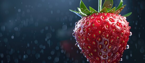 Poster - Close up of strawberry fruit against a dark background. with copy space image. Place for adding text or design