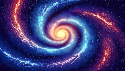 Wall Mural - Pixelated Spiral Galaxy - A pixel art background depicting a spiral galaxy with swirling arms of stars. Game design poster. Graphic art 8 bit illustration card