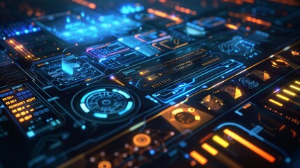 Leinwandbilder - Digital cloud computing interface with holographic elements