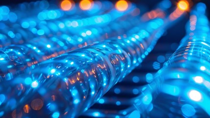 Leinwandbilder - Digital network connections with glowing blue lines