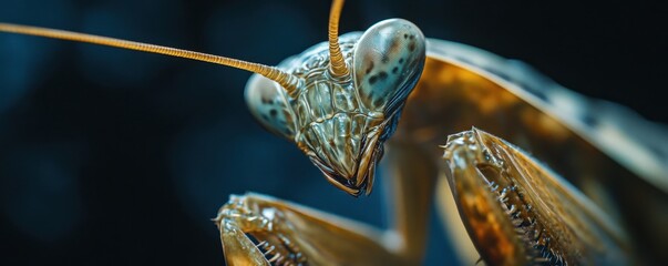 Close-up of a praying mantis showcasing its raptorial claws and intricate details. Captivating macro photography of nature's fascinating insect predator with sharp focus and vibrant colors in a