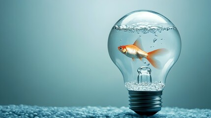 Poster - A light bulb filled with water and a small fish swimming inside symbolizing the fluidity and boundless potential of creativity innovation and problem solving