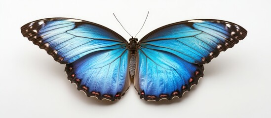 Aufkleber - A stunning Blue Morpho Butterfly set against a white background. with copy space image. Place for adding text or design