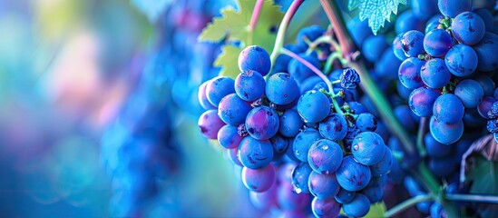 blue grapes on the vine. with copy space image. Place for adding text or design