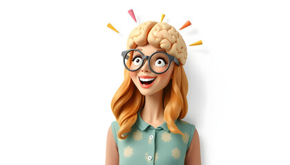 Creative 3d photo artwork graphics painting of funny funky lady open brains full different stuff isolated drawing background isolated with white highlights, png