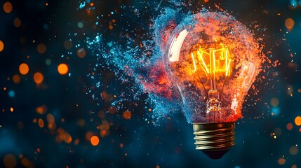 Poster - A captivating abstract image of a light bulb shattering into a vibrant burst of color symbolizing the explosive power of creativity and innovation