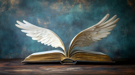 Poster - Winged Book Symbolizing the Freedom and Boundless Potential of Knowledge with Copy Space for Text or Design