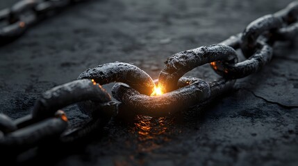 Poster - Glowing Link in a Broken Chain Symbolizing a Breakthrough Concept with Copy Space for Text or Design Elements