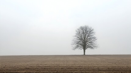 Poster - A lone tree standing in the middle of a vast barren field symbolizing the solitude contemplation and tranquility of the natural landscape